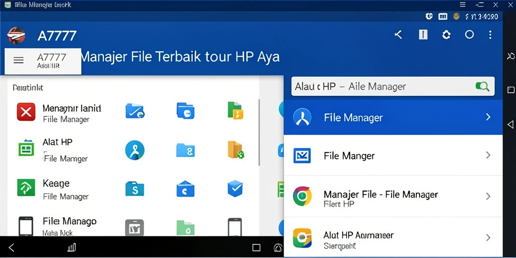 Screenshot utama A7777 menampilkan antarmuka File Manager yang sederhana dan fungsional.