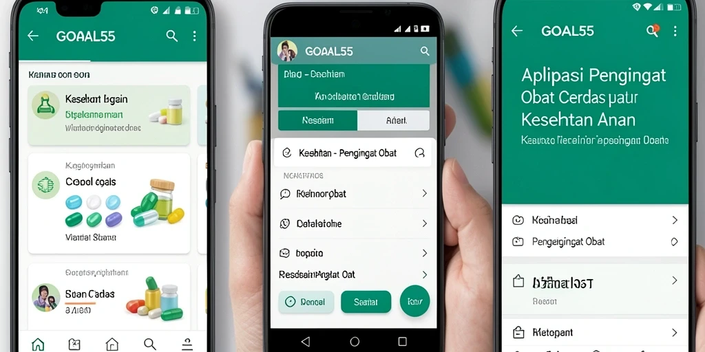 Screenshot GOAL55 menampilkan antarmuka pengguna yang sederhana dan fungsi pengingat obat.