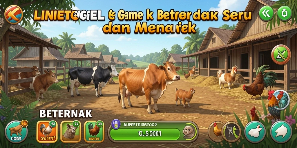 Antarmuka menarik dari game Beternak LINETOGEL dengan hewan peliharaan.